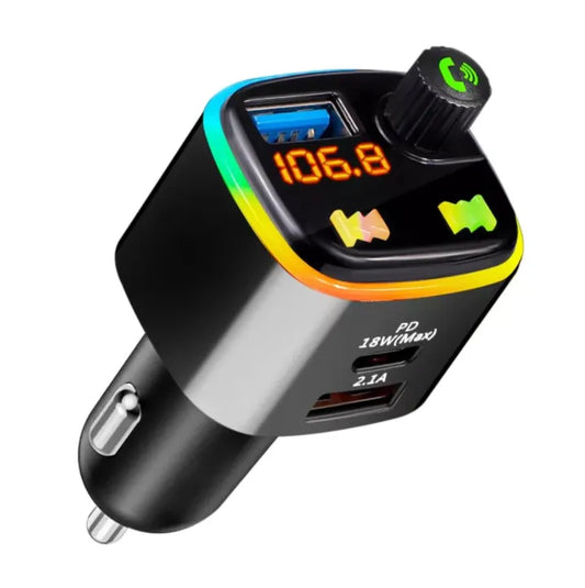 Transmisor FM Bluetooth 5.0 para Auto con Manos Libres y Carga Rápida USB