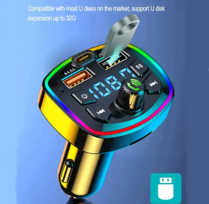 Transmisor FM Bluetooth 5.0 para Auto con Manos Libres y Carga Rápida USB
