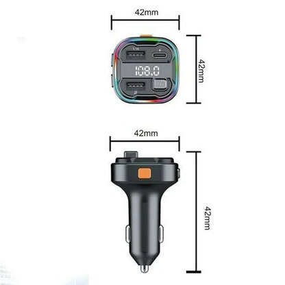 Transmisor Bluetooth 5.3 para Auto con FM, Luces RGB y Carga USB